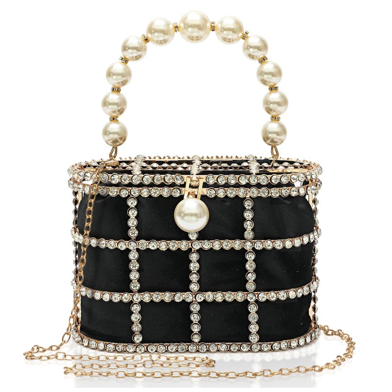 CARIEDO Evening Handbag Women Clutch Purses with Pearl Diamonds for Wedding Prom Birthday Party Dinner Accessories (Black) - Image 1